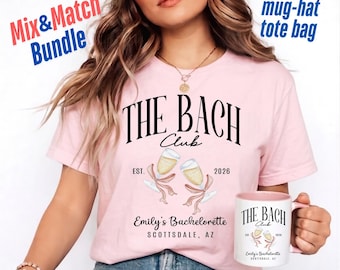 Custom Bachelorette Party Bundle, Matching Bachelorette Shirt Hat Mug Tote Set, Bridesmaid Gift, Bridal Party Favor, Bridesmaid Proposal Set
