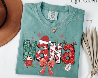 Comfort Colors® Christmas Nana Shirt, Christmas Nana Gift, Coquette Bow Christmas Grandma gift shirt, Holiday Nana gift, Christmas shirt