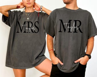 Comfort Colors® Personalized Mr & Mrs Family Name Shirt, Valentines gift, Wedding Gifts, Custom Wifey Hubby Shirt, Anniversary Couple gift