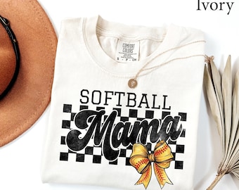 Comfort Colors® Softball Mama Shirt, Softball Bow Shirt, Softball Mom Shirt, Sports Shirt, Womens softball shirt, Softball Game Day Shirt