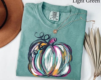 Camiseta de calabaza de acuarela Comfort Colors®, camiseta de calabaza colorida, calabazas de acuarela, camiseta de Halloween, camiseta de otoño, regalo para Halloween