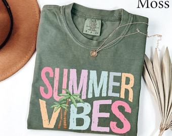 Comfort Colors® Summer Vibes Shirt, Trendy Summer Shirt, Girls Trip Shirt, Beach Vibes, Retro Summer Shirt, Vacation Shirt, Beach Palm Shirt