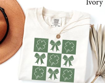 Comfort Colors® Shamrock Bow St. Patrick's Day Shirt, Cute Irish Shirt, St Patty's Shirt, Womens St Patricks, Shamrock Shirt, Lucky Shirt