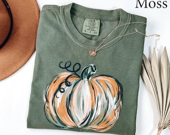 Comfort Colors® Pumpkin Shirt, Womens Halloween Shirt, Pumpkin Patch Shirt, Fall Graphic Tee, Thanksgiving gift, Watercolor Pumpkin Shirt