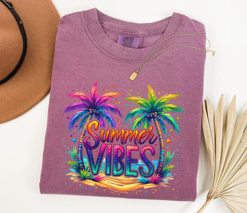 Camiseta Comfort Colors® Summer Vibes, Camiseta de verano a la moda, Camiseta para vacaciones, Camiseta retro de verano, Camiseta para vacaciones de verano, Ambiente playero, Regalo de verano imagen 7