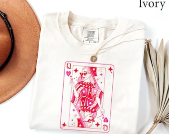 Comfort Colors®  Queen of Hearts Shirt, Womens Valentines Day Shirt, Queen Playing Card Shirt, Deck of card Shirt, Funny Valentines Day Gift