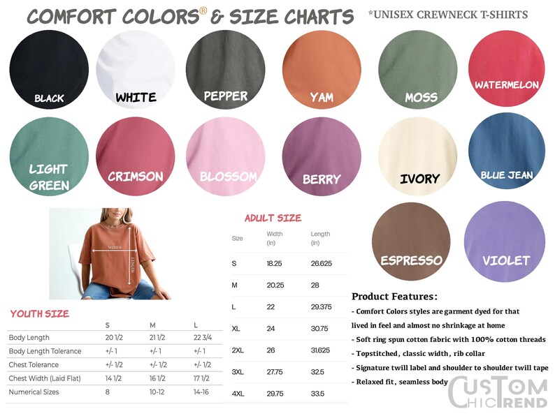 a women's shirt with different colors and sizes