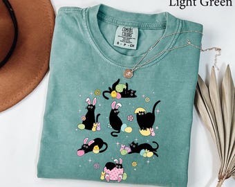 Comfort Colors® Funny Easter Black Cat Shirt, Bunny Kitten Shirt, Black Cat Lover Shirt, Cat Mom Shirt, Black Cat Easter Day Gift, Cat Shirt