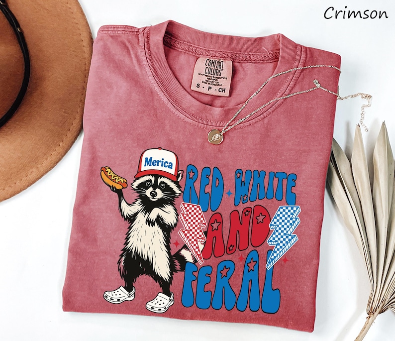 Comfort Colors® Red White and Feral Shirt, Patriotic Funny Raccoon Shirt, 4th of July Shirt, Hotdog Shirt, Funny USA Shirt, Merica Shirt image 5