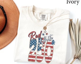 Comfort Colors Red White & 250 Patriotic Eagle Shirt, America 250th Anniversary Shirt, Distressed 4th Of July Gift, American Flag Shirt