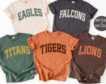 Comfort Colors® Custom School Mascot Shirt, School Spirit Shirt, Preppy Game Day Shirt, Back To School Tee, Personalized Retro Team Shirt
