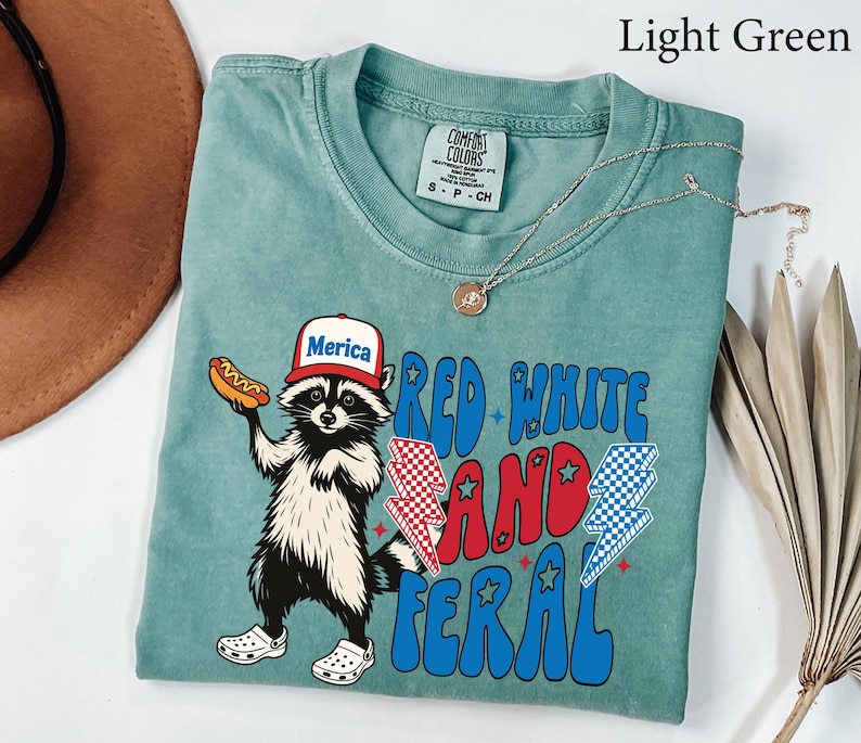 Comfort Colors® Red White and Feral Shirt, Patriotic Funny Raccoon Shirt, 4th of July Shirt, Hotdog Shirt, Funny USA Shirt, Merica Shirt image 4