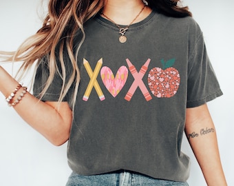 Comfort Colors® XOXO Teacher Shirt, Teacher Valentines Day Shirt , XOXO Love Shirt, Teacher Valentines Day Gift, Teacher Funny School Shirt