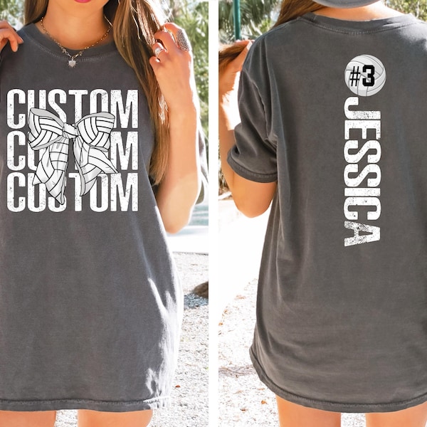 Comfort Colors® Volleyball Bow Shirt, Personalized Volleyball Shirt, Custom Volleyball Shirt, Volleyball Fan Shirt, Volleyball Team Shirt
