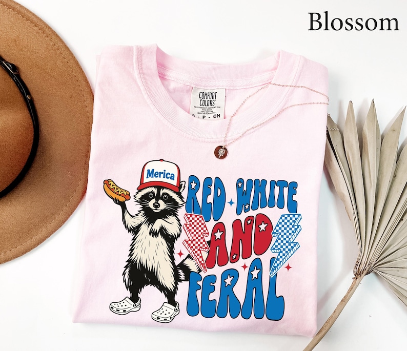 Comfort Colors® Red White and Feral Shirt, Patriotic Funny Raccoon Shirt, 4th of July Shirt, Hotdog Shirt, Funny USA Shirt, Merica Shirt image 6
