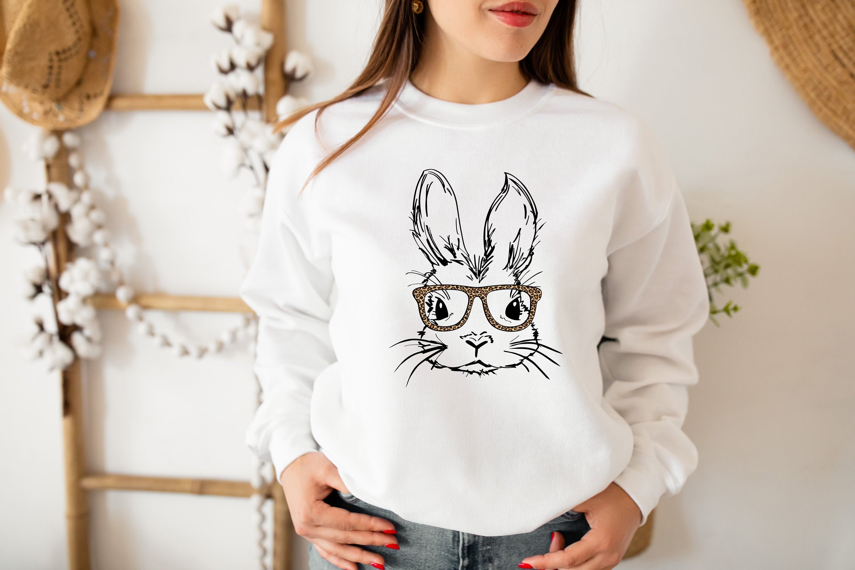 Easter Bunny Sweatshirt Bunny With Leopard Glasses - Etsy UK