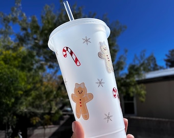 Gingerbread Christmas Cold Cup | 24oz Reusable Cup with Straw