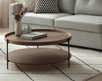 Cleo Round 90cm (35.43") Coffee Table Walnut | Storage Shelf | Large | Living Room Furniture | Modern | Centre Table | Scandi | Mid Century