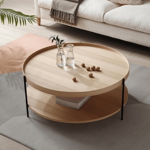 Cleo Round 90cm (35.43") Coffee Table Ash | Storage Shelf | Modern | Contemporary | Cocktail | Mid Century | Centre Table | Scandinavian