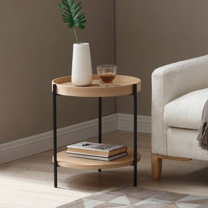 Cleo Round 40cm (15.74") Side Table Ash | End Table | Storage Shelf | Modern | Living Furniture | Nightstand | Plant Stand | Scandi | 2 Tier