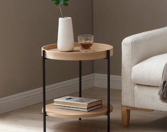 Cleo Round 40cm (15.74") Side Table Ash | End Table | Storage Shelf | Modern | Living Furniture | Nightstand | Plant Stand | Scandi | 2 Tier