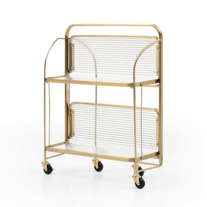 SeekandRamble Bar Trolley Gatsby Fluted Glass Bar Cart - Storage Trolley Gold