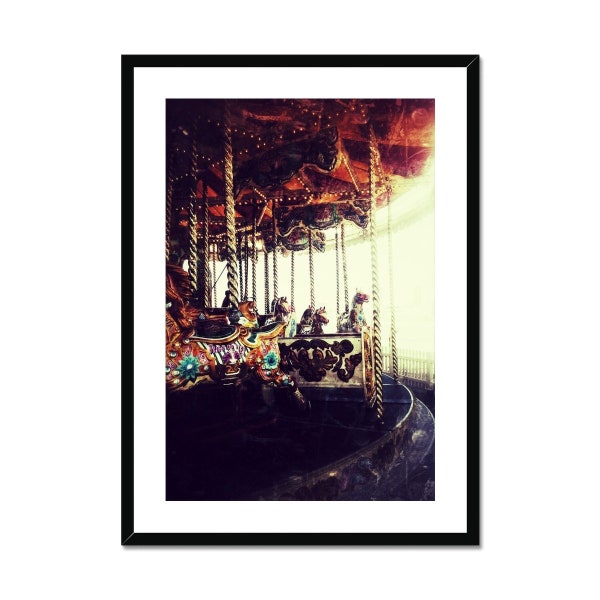 Antique Vintage Style Merry Go Round Framed & Mounted Photography