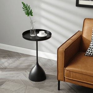 Harrison Round 40cm (18.74") Side Table Black | End Table | Night Stand | Pedestal | Modern | Mid Century | Plant Stand | Metal Black