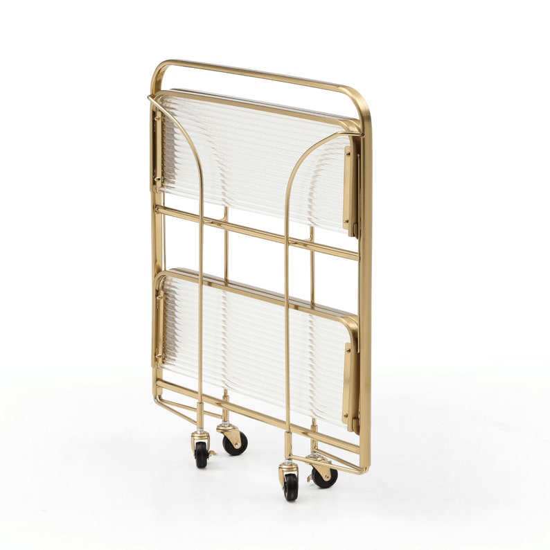 Gatsby Gold Bar Cart Fluted Glass Foldable Trolley Storage Art Deco Mid