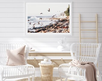 Seagulls Framed Print | Birds Flying | Bondi Beach |  Icebergs | Coastal Wall Art | Photography Framed & Mounted