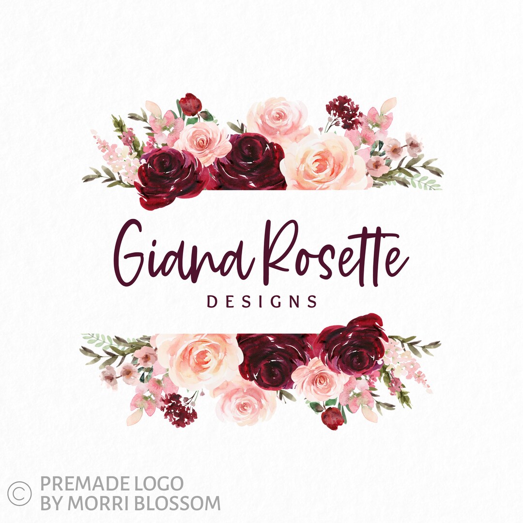 Premade Logo • Rose Frame Logo • Floral Logo • Red Roses Logo ...