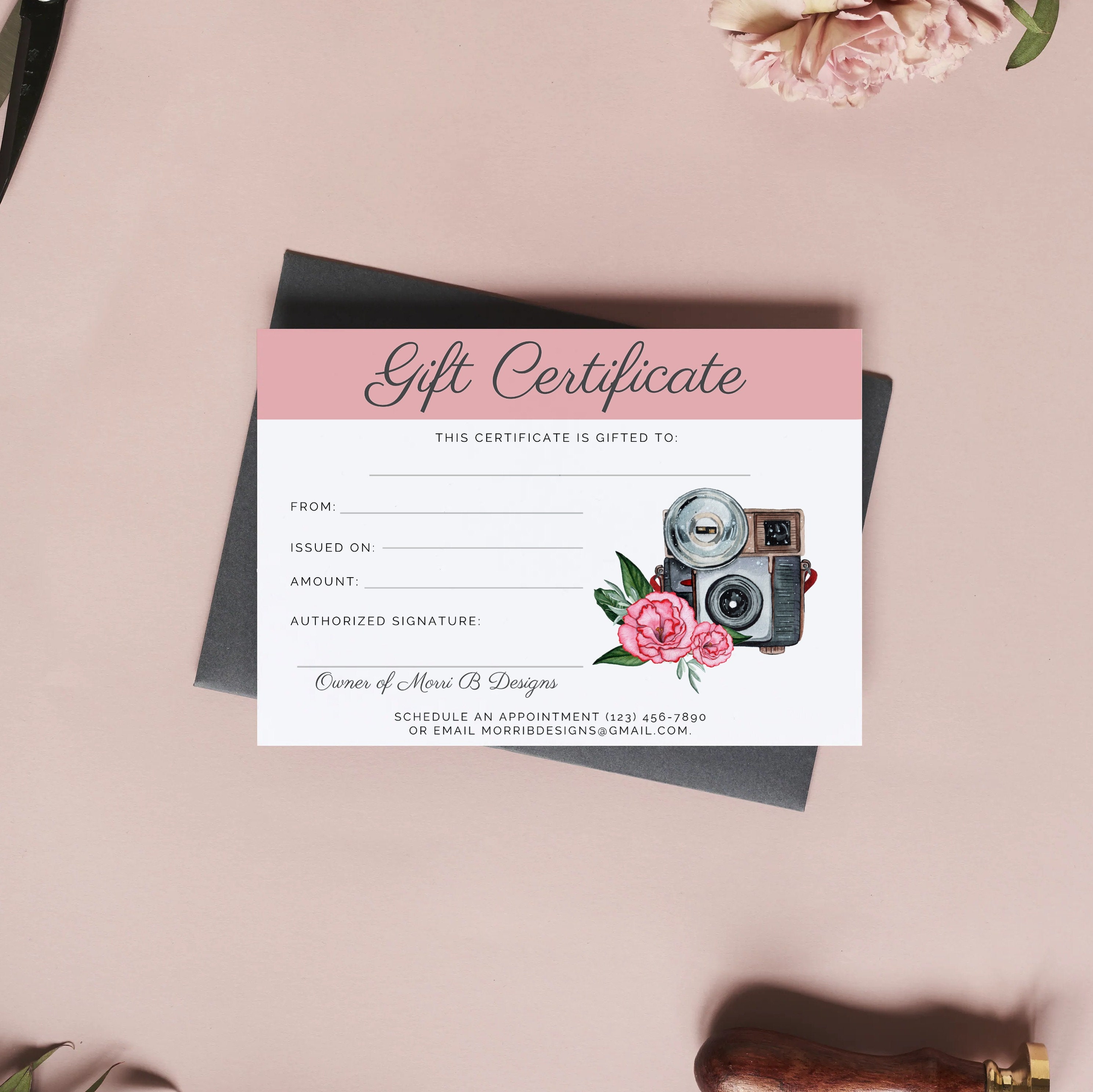 Gift Certificate / Gift Card / Photo shoot Voucher for Etsy