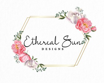 Premade Logo • Carnation Logo • Pink White & Gold Logo • Floral Logo • Flowers Logo • Elegant Logo • Watercolor Design • Branding Packages