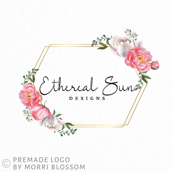 Premade Logo • Carnation Logo • Pink White & Gold Logo • Floral Logo • Flowers Logo • Elegant Logo • Watercolor Design • Branding Packages