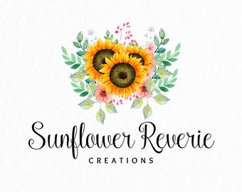 Premade Logo • Sunflower Logo • Sunflowers Logo • Pink Flower Garden Logo • Floral Bouquet Logo • Watercolor Design • Branding Packages