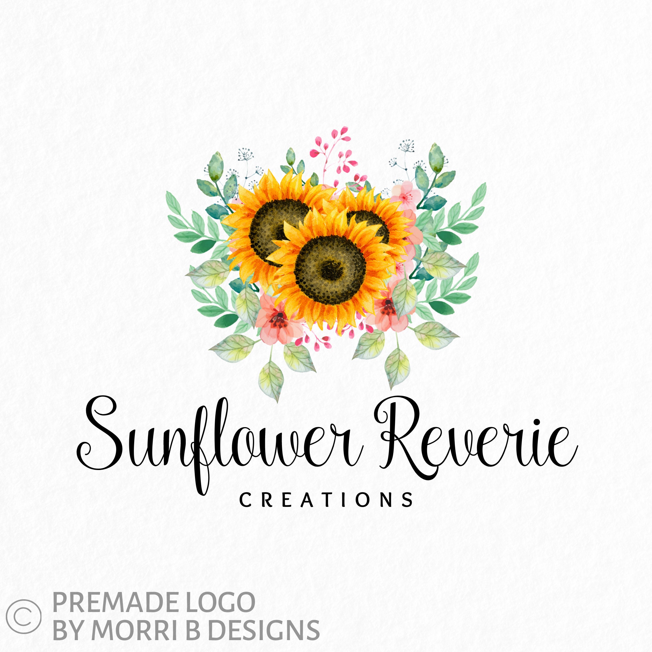 Premade Logo Sunflower Logo Sunflowers Logo Pink Flower Etsy