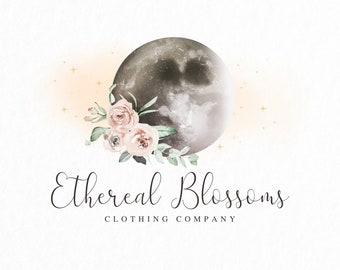 Premade Logo • Floral Full Moon Logo • La Luna Logo • Whimsical Moon Logo • Boho Logo • Watercolor Design • Branding Packages