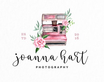Premade Logo • Camera Floral Logo • Vintage Pink Polaroid Logo • Retro Camera Logo • Photography Logo • Watercolor Design • Branding Package
