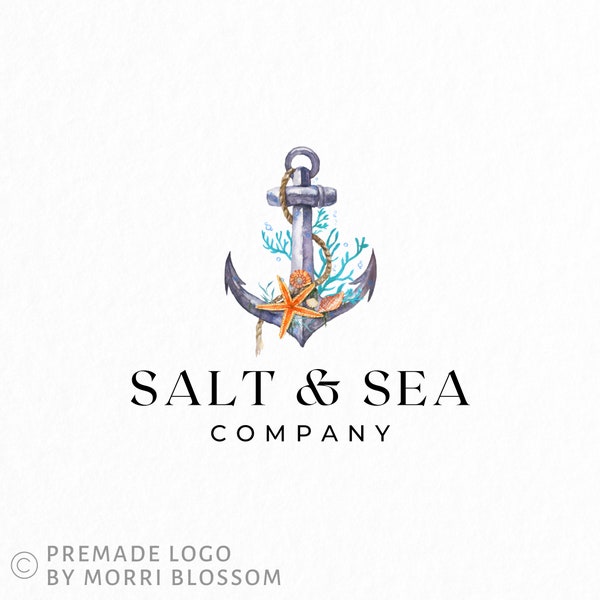 Premade Logo • Anchor & Sea Shells Logo • Boho Nautical Logo • Ocean Beach Logo • Seashells Logo • Watercolor Design • Branding Package