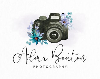 Premade Logo • Floral Camera Logo • Blue & Purple Flowers • Digital Camera Logo • Photography Logo • Watercolor Design • Branding Packages