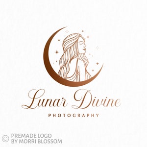 Premade Logo • Woman Moon Logo • Female Goddess Logo • Chic Beauty Logo • Moon Girl Logo • Feminine Moon & Stars Logo • Branding Packages