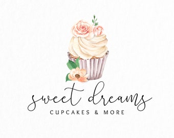 Premade Logo • Cupcake Logo • Floral Cup Cake Logo • Rose Flowers • Bakery Baker Logo • Dessert Logo • Watercolor Logo • Branding Packages