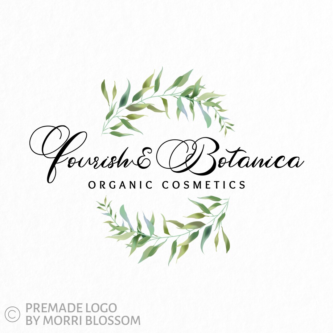 Premade Logo • Foliage Green Frame Logo • Wreath Logo • Leaf Logo ...