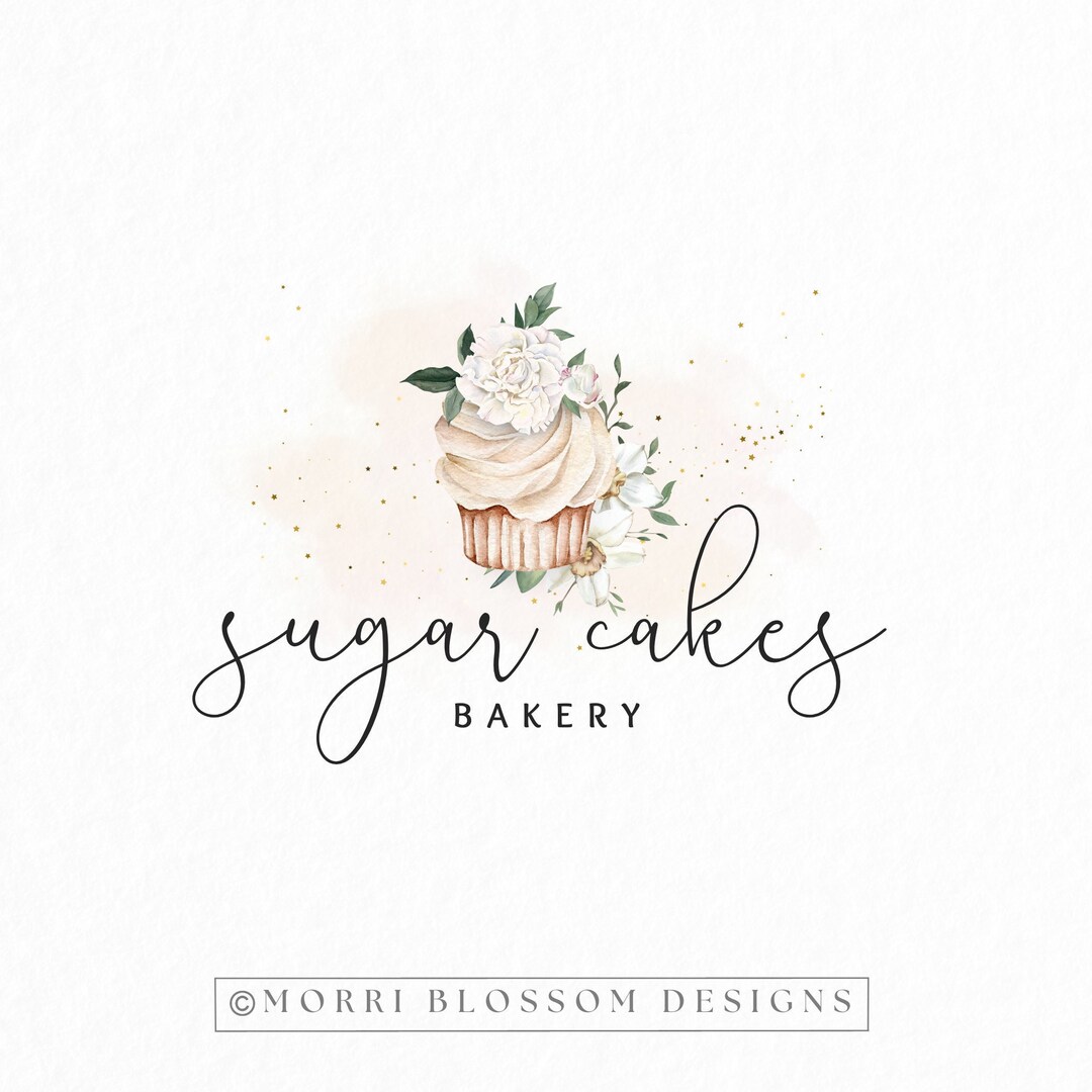 Premade Logo Cupcake Logo Floral Cup Cake Logo White Flowers Bakery