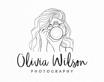 Premade Logo • Girl with Camera Logo • Line Art Logo • Photography Logo • Feminine Logo • Hand-Drawn Design • Branding Packages