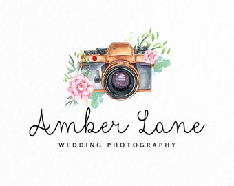 Premade Logo • Vintage Camera Logo • Floral Camera Logo • Photographer Photography Logo • Watermark • Watercolor Design • Branding Packages