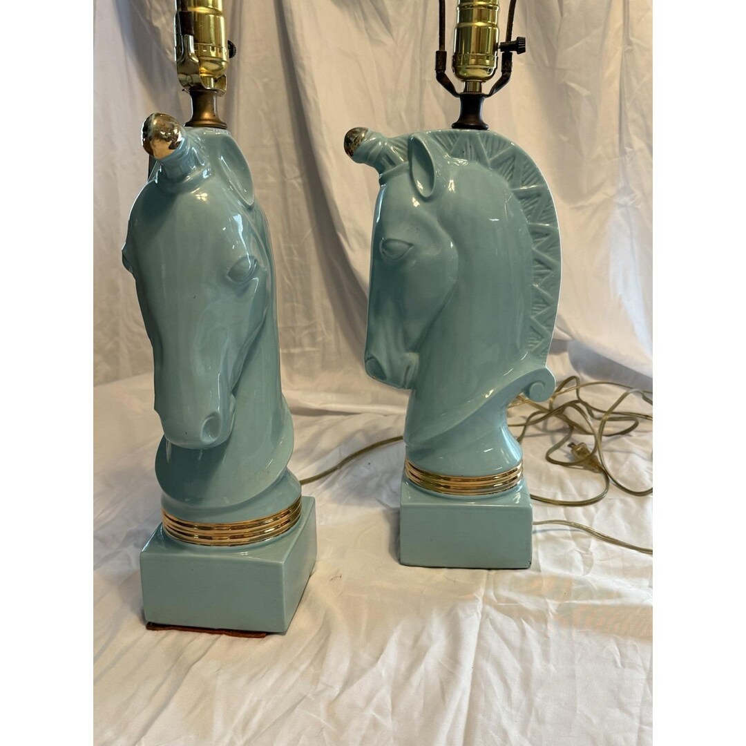 Pair of 1950's Turquoise Blue Howell Ceramic Unicorntable Lampworks NO ...