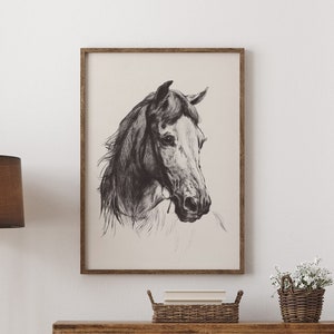 Horse Print, Printable Horse Sketch, Vintage Drawing Enhanced, Downloadable Print, Farmhouse Decor