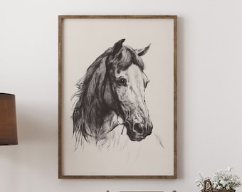 Vintage Horse Sketch Print: Enhanced Farmhouse Art (Downloadable)