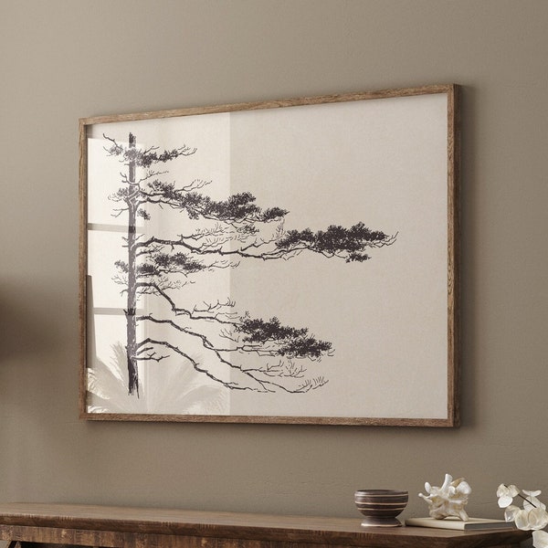 Pine Tree Branch no. 2, Printable Tree Art, Vintage Tree Sketch Enhanced, Downloadable Print